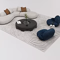 Modern Sofa and Coffee Table Set with Gray Curved Sofa Brown Cushions Blue Armchairs Black Table