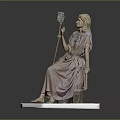 Seated Female Sculpture With Ornate Dress Beaded Necklace And Bird Creature Decoration
