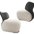 Modern Accent Chair With Beige Cozy Fabric And Black Curved Backrest Design