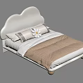 Cloud Shaped Headboard Double Bed With Striped Pillows Daisy Decoration And Brown Quilt