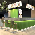 Bubble Tea Shop Interior With Green Wall Counter Menu Screens Hanging Plants And Drinks