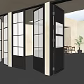 Modern Interior Design Featuring Black Framed Double Doors With Grid Glass And Open Space 3d model