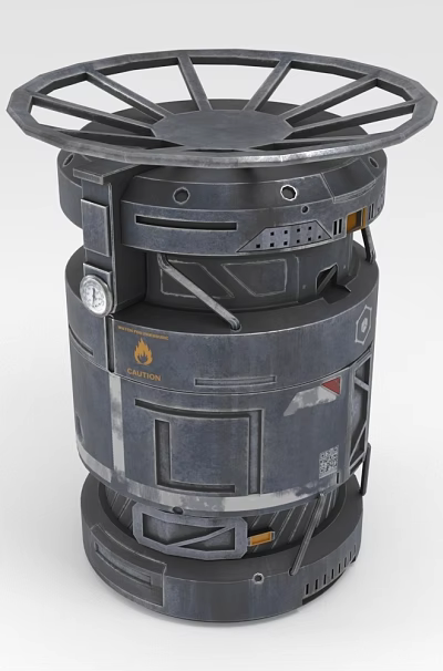 Industrial Equipment Featuring Metal Cylindrical Design Top Wheel Structure And Control Panel 3d model