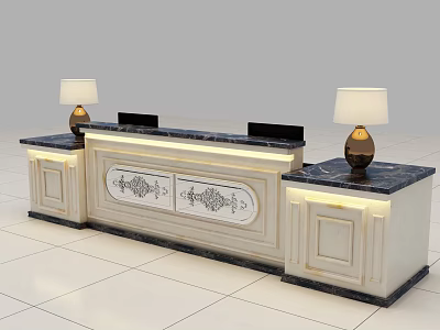 Elegant Modern Reception Desk With Marble Countertop Decorative Patterns And Table Lamps 3d model