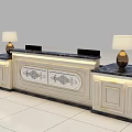 Elegant Modern Reception Desk With Marble Countertop Decorative Patterns And Table Lamps 3d model