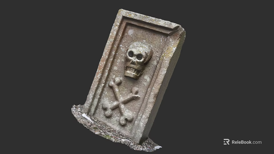 Detailed Carved Stone Tombstone Sculpture With Skull And Crossbones Design 3d model 