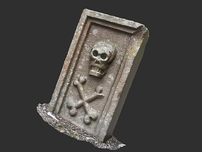 Detailed Carved Stone Tombstone Sculpture With Skull And Crossbones Design 3d model