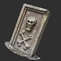 Detailed Carved Stone Tombstone Sculpture With Skull And Crossbones Design