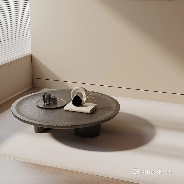 Modern Sofa Coffee Table Set With Round Gray Table Metal Tray Shell Vase And Book 3d model