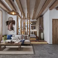 Rustic Living Space With Wooden Beams Sofa And Bed