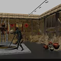 Traditional Rural Indoor Scene Featuring Person Fetching Water From Circular Well With Straw Roof