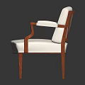 Modern Chair With White Fabric Upholstery And Brown Wooden Arms And Legs