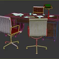 Wooden Office Desk With Papers Red Folder Desk Lamp And Two Chairs