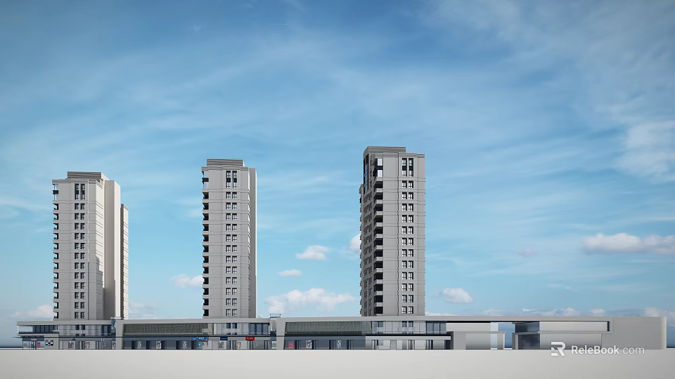 Modern High Rise Residential Buildings With Contemporary Architecture And Blue Sky 3d model 
