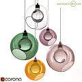 Set of Colorful Spherical Pendant Lights With Transparent Glass Shades in Green Pink Orange