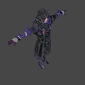 Game and Movie Character in Black Purple Robe with Outstretched Arms and Bat Like Details