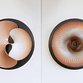 Modern Circular Wall Art with Curved Patterns and Radial Stripes in Beige Brown Tones