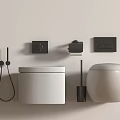 Modern Wall Mounted White Toilet with Black Control Panel Toilet Brush and Toilet Paper Holder