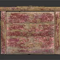 Vintage Wooden Chest With Red Beige Wood Grain And Metal Latch Handle
