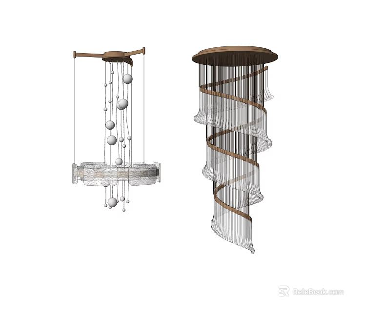 Modern Chandeliers Featuring Metal Frame Spherical Decorations And Spiral Curved Design Elements 3d model