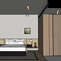 Modern Hotel Room Interior With King Bed Wooden Wardrobe And Decorative Painting
