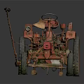 Vintage Red Tractor With Mechanical Frame And Large Wheels On Dark Background 3d model