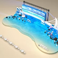 Decorated Stage With Blue Lighting Large Screen Sailing Ship And Ocean Wave Elements 3d model