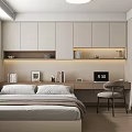 Modern Tatami Bedroom Interior Design With Bed Desk Cabinets Shelves And Window Blinds