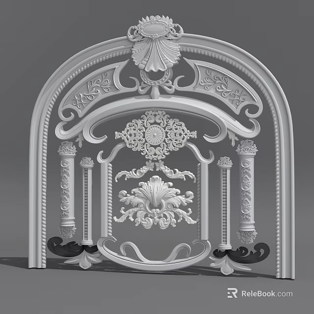 Ornate Carving On Classic Arch Structure With Intricate Floral Scrolls 3d model