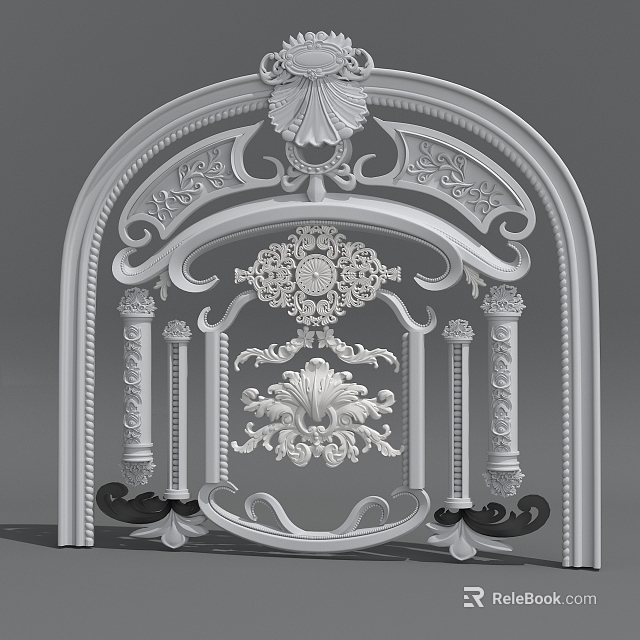 Ornate Carving On Classic Arch Structure With Intricate Floral Scrolls 3d model 