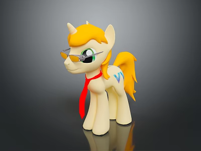 Pony Toy Figure with Yellow Mane Tail Green Eyes Sunglasses Red Necktie Blue V Pattern 3d model