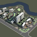 Modern Hospital Building Complex With Green Spaces River And Surrounding Roads