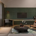 Hotel Guest Room Interior With Glass Shower Gray Tile Walls Wooden Vanity And Round Mirror