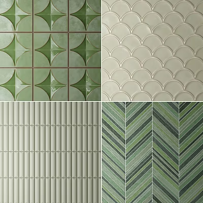Stylish Wainscoting Designs with Scalloped Vertical Herringbone Patterns in Green and Beige Tones 3d model
