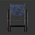 Blue Wheelchair With Metal Frame And Spoked Wheels On Dark Surface