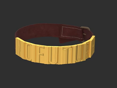 Stylish Brown Leather Belt with Golden NO FUTURE Letters Stitched Detail and Buckle Closure 3d model