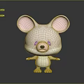 Cute White 3D Cartoon Mouse Game Movie Character With Big Pink Ears Standing Pose