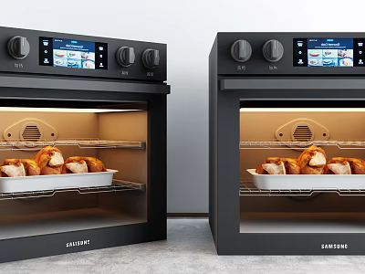 Siemens Black Kitchen Ovens With Digital Control Panels Baking Delicious Food 3d model