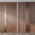 Wooden Double Doors With Textured Pattern And Metal Accents For Modern Home Interior