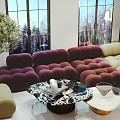 Modern Sofa and Coffee Table Set With Plum Purple Mint Green Sofas And Marble Tables 3d model