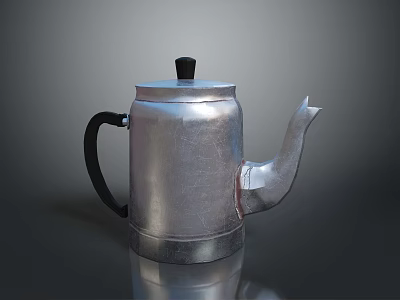 Silver Stainless Steel Kettle with Black Handle and Lid for Daily Use 3d model