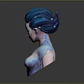 Elf Character With Blue Hair And Intricate Decorative Upper Body Patterns