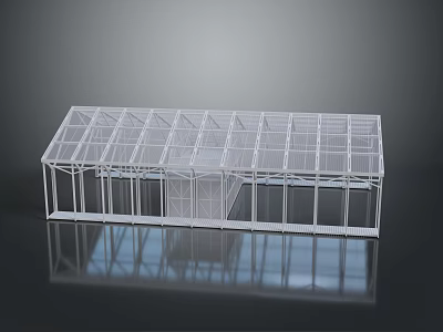 Modern Glass Greenhouse Structure With White Frame Transparent Glass And Reflective Base 3d model