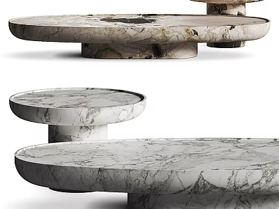 Modern Marble Coffee Table With Round Top And Unique Base Design 3d model