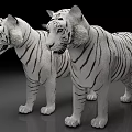 Two White Tiger Statues With Detailed Stripes And Lifelike Postures For Art