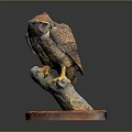 Detailed Handcrafted Brown Owl Wooden Sculpture Perched on Natural Branch Base
