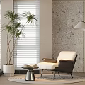 Casual Single Person Sofa Coffee Table Soft Bag Sofa Armrest Sofa Round Carpet Floor Lamp Venetian Curtain Green Plant Potted Plant 3d model