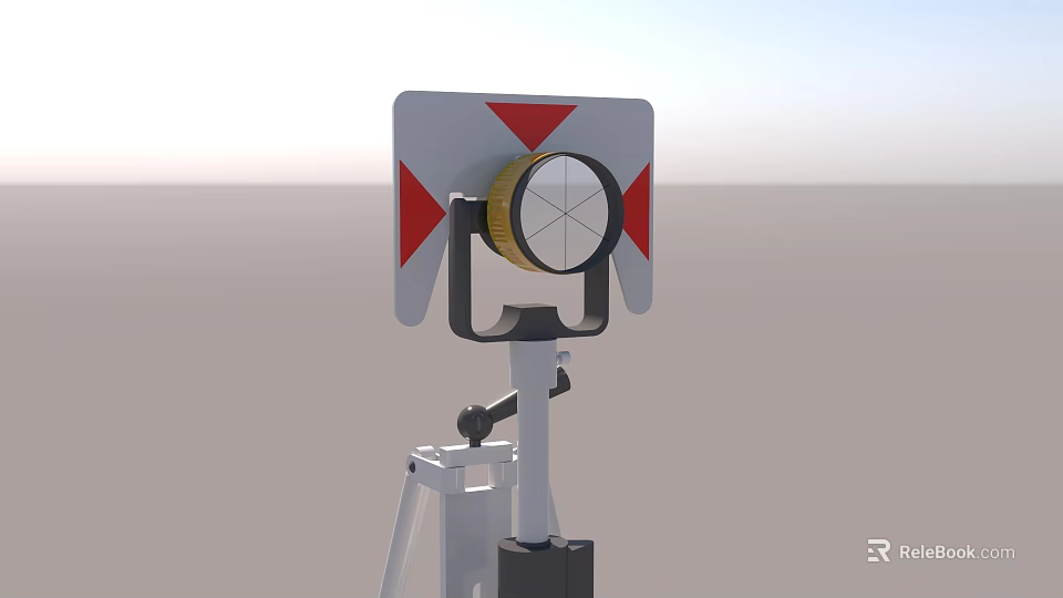 Tripod Mounted Commercial Equipment With Red Triangle Panels And Circular Lens 3d model 