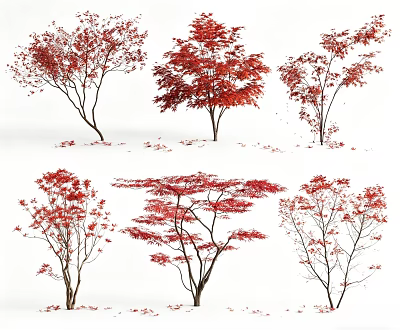 Vibrant Red Leaf Trees In Autumn With Fallen Leaves Scattered Around 3d model