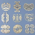 Traditional Chinese Wooden Carved Patterns with Various Fish Vase and Auspicious Designs on Blue Background